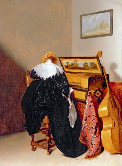 Dame sitzt an einem Virginal von Pieter Codde